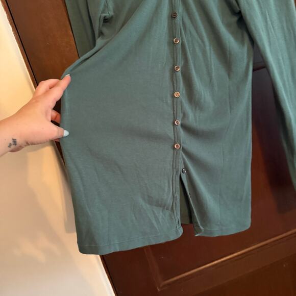 PRAIRIE UNDERGROUND | Green Organic Cotton Long Line lightweight Cardigan Small - Picture 4 of 7